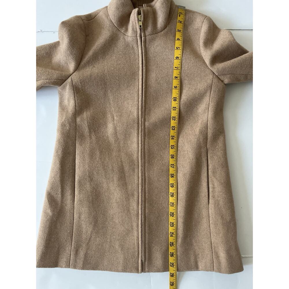 J Crew Village Coat Women 0 Tan Wool Blend Full Zip Mock Neck Lined Pockets - Picture 6 of 11